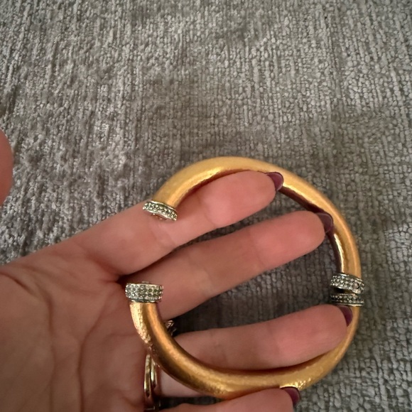 Gold Bangle Bracelet with Silver Accents - Picture 3 of 3